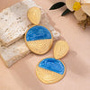 Women's Retro Blue Droplet Geometric Floral Textured Iron Alloy Patchwork Statement Earrings With Electroplated Finish And Stainless Steel Posts