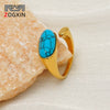 Women's Retro Blue Turquoise Geometric Open Ring In Stainless Steel With Electroplated Finish Adjustable Jewelry Accessory
