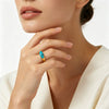 Women's Retro Blue Turquoise Geometric Open Ring In Stainless Steel With Electroplated Finish Adjustable Jewelry Accessory