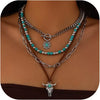 Women's Retro Bohemian Copper Beaded Necklace With Imitation Turquoise Animal Zodiac Pendant Electroplated Fashion Jewelry