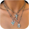 Women's Retro Bohemian Copper Beaded Necklace With Imitation Turquoise Animal Zodiac Pendant Electroplated Fashion Jewelry