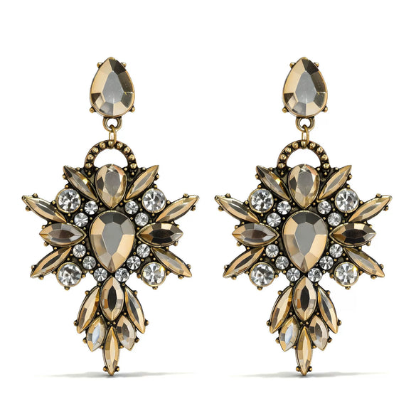 Women's Retro Bohemian Drop Shape Copper Earrings With Rhinestone Inlay And Electroplated Finish Stainless Steel Ear Needles