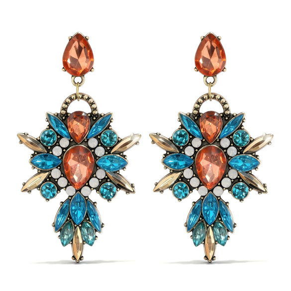 Women's Retro Bohemian Drop Shape Copper Earrings With Rhinestone Inlay And Electroplated Finish Stainless Steel Ear Needles