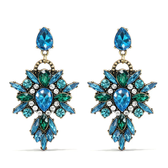 Women's Retro Bohemian Drop Shape Copper Earrings With Rhinestone Inlay And Electroplated Finish Stainless Steel Ear Needles