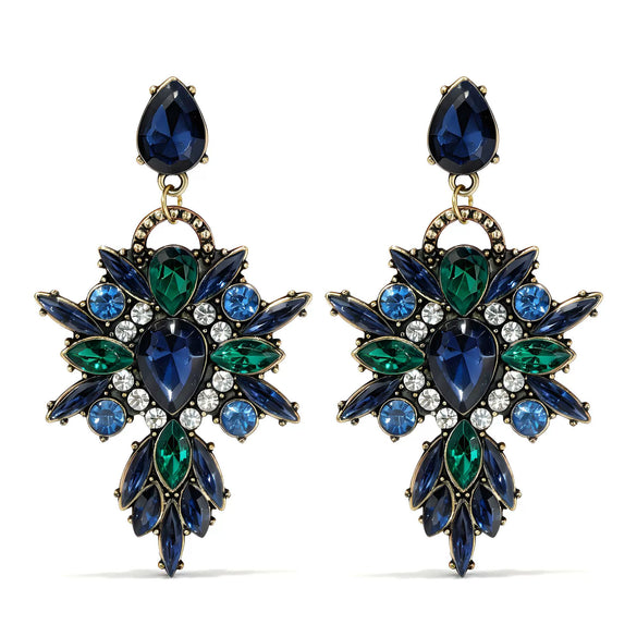 Women's Retro Bohemian Drop Shape Copper Earrings With Rhinestone Inlay And Electroplated Finish Stainless Steel Ear Needles