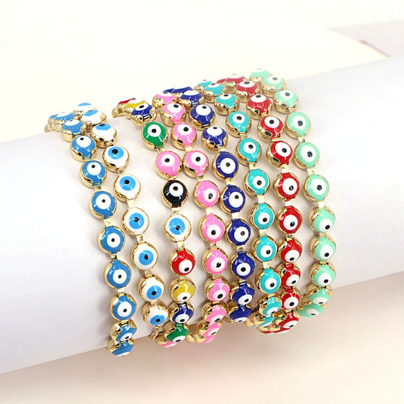 Women's Retro Bohemian Mixed Color Evil Eye Geometric Copper Bracelet With Electroplated Finish Adjustable Fashion Bracelet