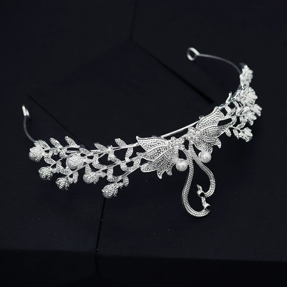 Women's Retro Bridal Crown Headpiece With Pearl And Rhinestone Alloy Swan Design Wedding Hair Accessory