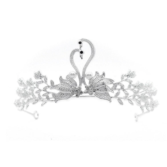 Women's Retro Bridal Crown Headpiece With Pearl And Rhinestone Alloy Swan Design Wedding Hair Accessory