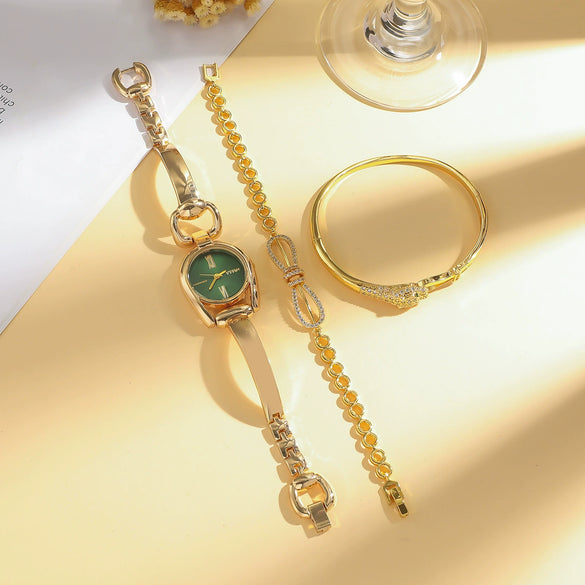 Women's Retro Casual Button Ring Watch With Alloy Strap And Buckle Zinc Alloy Case Round Dial