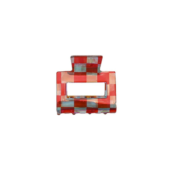 Women's Retro Checkerboard Acetate Shark Clip Hairpin Colorful Plaid Handmade Hair Accessory For Updos