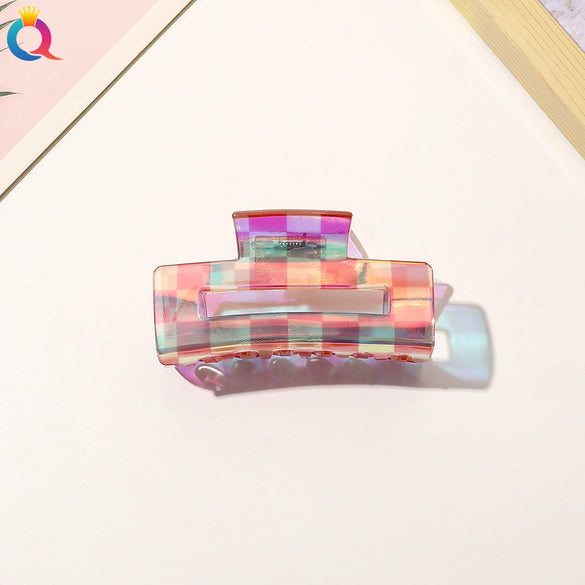 Women's Retro Checkerboard Acetate Shark Clip Hairpin Colorful Plaid Handmade Hair Accessory For Updos