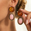 Women's Retro Colorblock Tiedye Oval Resin Stud Earrings Electroplated Alloy Geometric Jewelry With Steel Posts