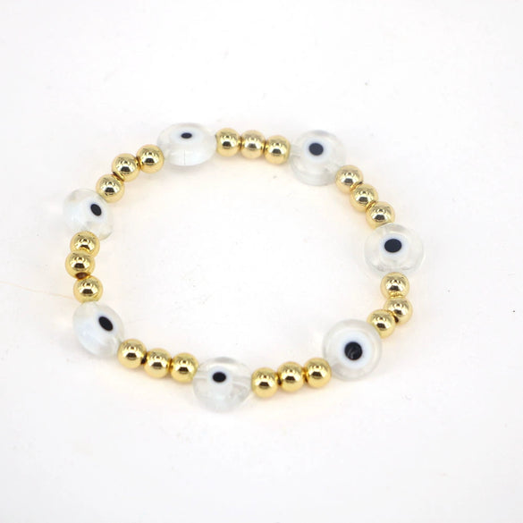 Women's Retro Copper Beaded Bracelet With Glass Devil Eye Geometric Facial Expression Design Electroplated Fashion Jewelry