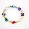 Women's Retro Copper Beaded Bracelet With Glass Devil Eye Geometric Facial Expression Design Electroplated Fashion Jewelry