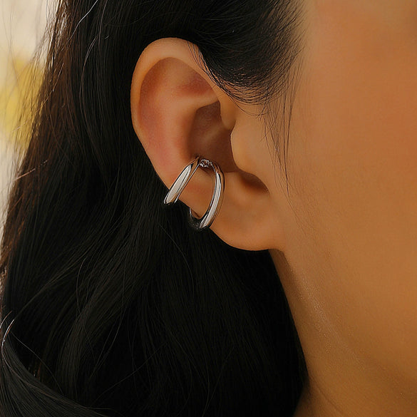 Women's Retro Doublelayer Alloy Nonpierced Ear Clips With Zirconia And Geometric Pattern