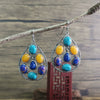 Women's Retro Drop Shape Natural Stone And Green Crystal Earrings Zinc Alloy Enamel Jewelry