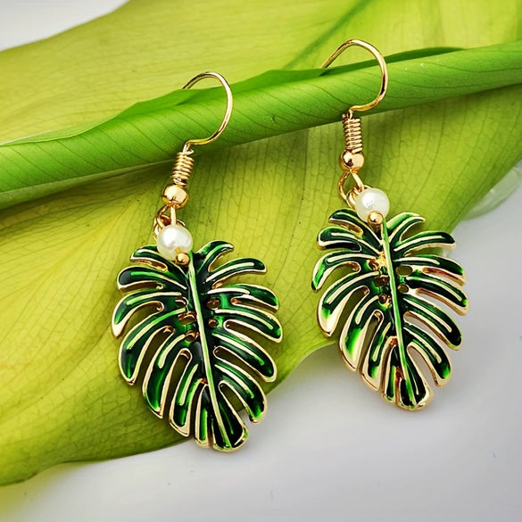 Women's Retro Drop Shape Natural Stone And Green Crystal Earrings Zinc Alloy Enamel Jewelry