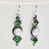 Women's Retro Drop Shape Natural Stone And Green Crystal Earrings Zinc Alloy Enamel Jewelry
