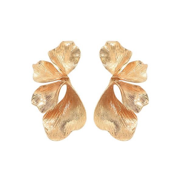 Women's Retro Electroplated Alloy Flower And Leaf Earrings With Stainless Steel Posts Exaggerated Layered Botanical Design