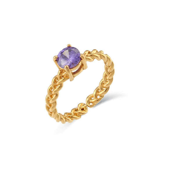 Women's Retro Elegant Jewelry Stainless Steel Round Zircon Braided Adjustable Ring Electroplated Geometric Style