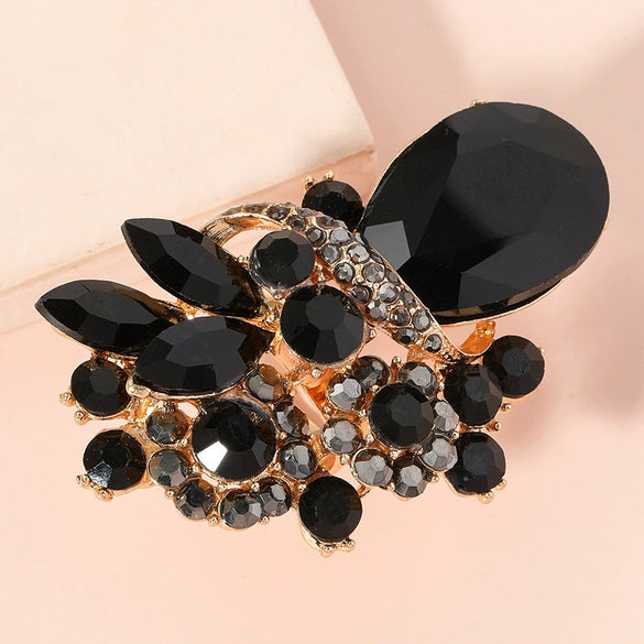 Women's Retro Exaggerated Geometric Flower Open Ring Alloy Diamond Set Fashion Statement Ring