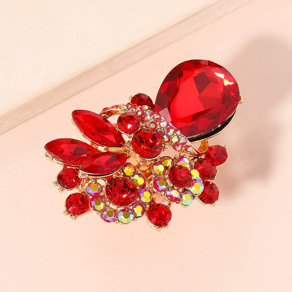 Women's Retro Exaggerated Geometric Flower Open Ring Alloy Diamond Set Fashion Statement Ring