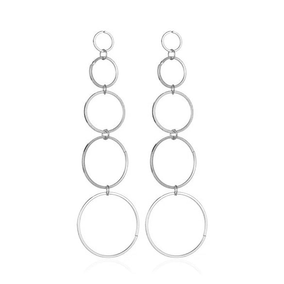 Women's Retro Exaggerated Round Hollow Semicircle Tassel Metal Geometric Electroplated Earrings
