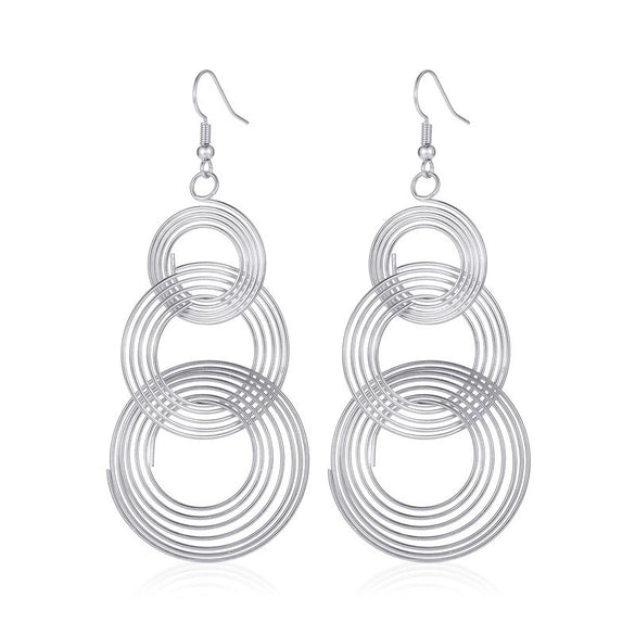 Women's Retro Exaggerated Round Hollow Semicircle Tassel Metal Geometric Electroplated Earrings
