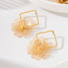 Women’s Retro Fanshaped Pleated Metal Earrings With Vertical Stripes Floral Geometric Design And Electroplated Finish