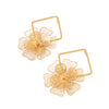 Women’s Retro Fanshaped Pleated Metal Earrings With Vertical Stripes Floral Geometric Design And Electroplated Finish