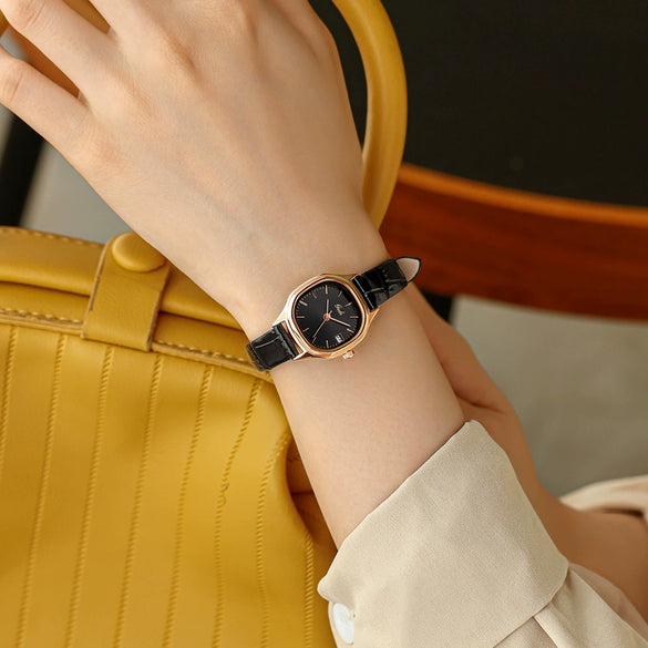 Women's Retro Fashion Alloy Case Pu Strap Square Dial Rose Gold Clasp Watch