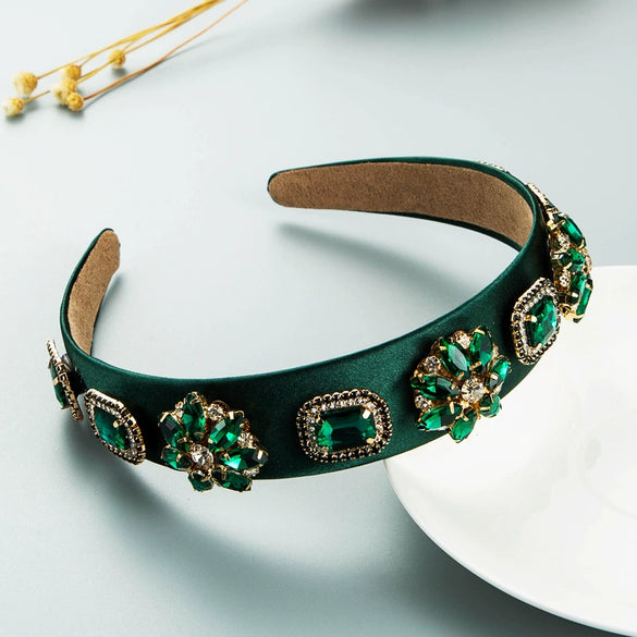 Women’s Retro Floral Rhinestone Glass Crystal Headband With Wide Design And Sparkling Diamond Embellishment