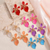 Women's Retro Flower Earrings With Drip Glaze Finish And Stainless Steel Ear Posts Fashionable Everyday Jewelry