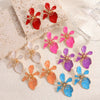 Women's Retro Flower Earrings With Drip Glaze Finish And Stainless Steel Ear Posts Fashionable Everyday Jewelry