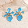 Women's Retro Flower Earrings With Drip Glaze Finish And Stainless Steel Ear Posts Fashionable Everyday Jewelry