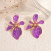 Women's Retro Flower Earrings With Drip Glaze Finish And Stainless Steel Ear Posts Fashionable Everyday Jewelry