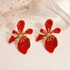 Women's Retro Flower Earrings With Drip Glaze Finish And Stainless Steel Ear Posts Fashionable Everyday Jewelry