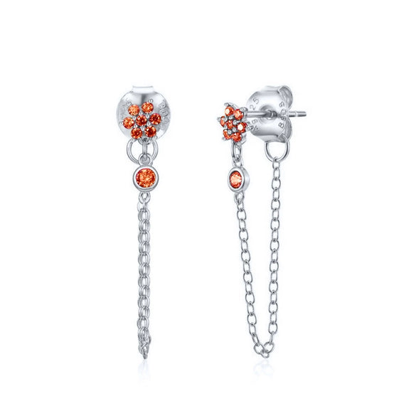 Women's Retro Flower Zircon Tassel Earrings With Silver Needle And Copper U Shaped Geometric Electroplated Design