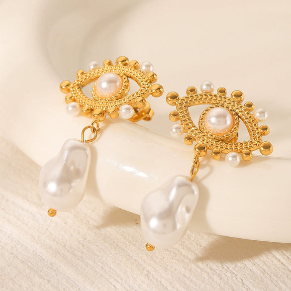 Women's Retro French Style Geometric Pearl Stainless Steel Electroplated Earrings