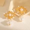 Women's Retro French Style Geometric Pearl Stainless Steel Electroplated Earrings