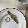 Women's Retro Fritillaria Face Alloy And Steel Belt Quartz Bracelet Watch Leisure Style Green Dial Ordinary Glass Mirror
