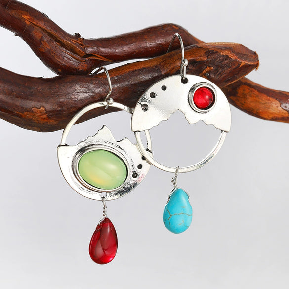 Women's Retro Geometric Alloy And Stainless Steel Earrings With Electroplating And Turquoise