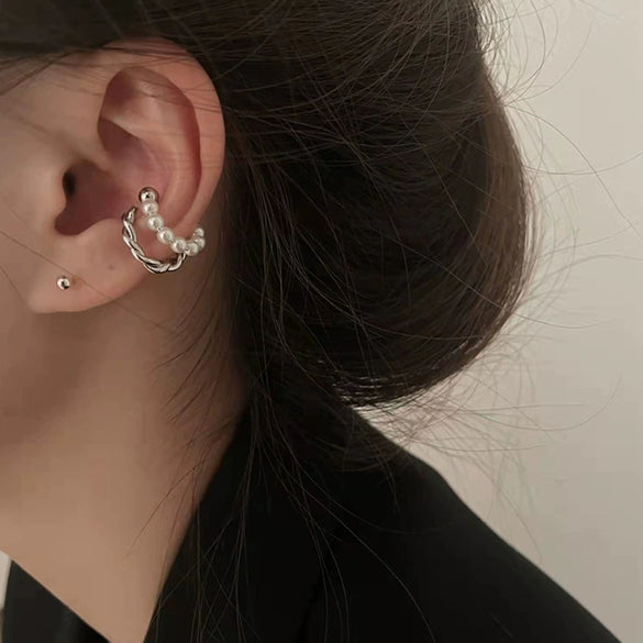 Women's Retro Geometric Alloy Pearl Clip On Earrings Elegant Electroplated Ear Clips Without Piercing Fashion Jewelry