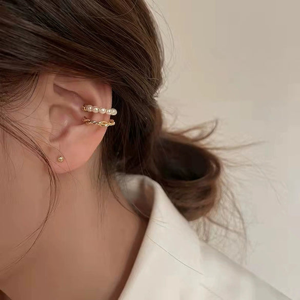 Women's Retro Geometric Alloy Pearl Clip On Earrings Elegant Electroplated Ear Clips Without Piercing Fashion Jewelry