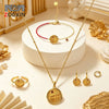 Women's Retro Geometric Architectural Jewelry Set With Embossed Stainless Steel Necklace Earrings Ring And Bracelet