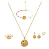 Women's Retro Geometric Architectural Jewelry Set With Embossed Stainless Steel Necklace Earrings Ring And Bracelet