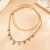 Women's Retro Geometric Beaded Diamond Pendant Necklace With Layered Alloy Chain And Lobster Clasp