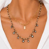 Women's Retro Geometric Beaded Diamond Pendant Necklace With Layered Alloy Chain And Lobster Clasp