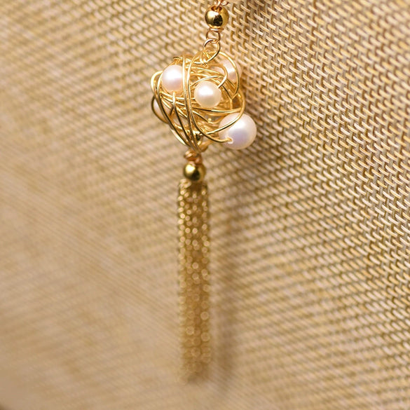 Women's Retro Geometric Beaded Pearl Chain Necklace With Electroplated Floral Design High Quality Fashion Jewelry