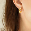 Women's Retro Geometric C Shaped Small Round Bead Stitching Earrings In Titanium Steel With Electroplated Gold Finish